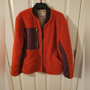 Free People Rivington Sherpa Jacket Orange Purple Zip Up Size S Oversized